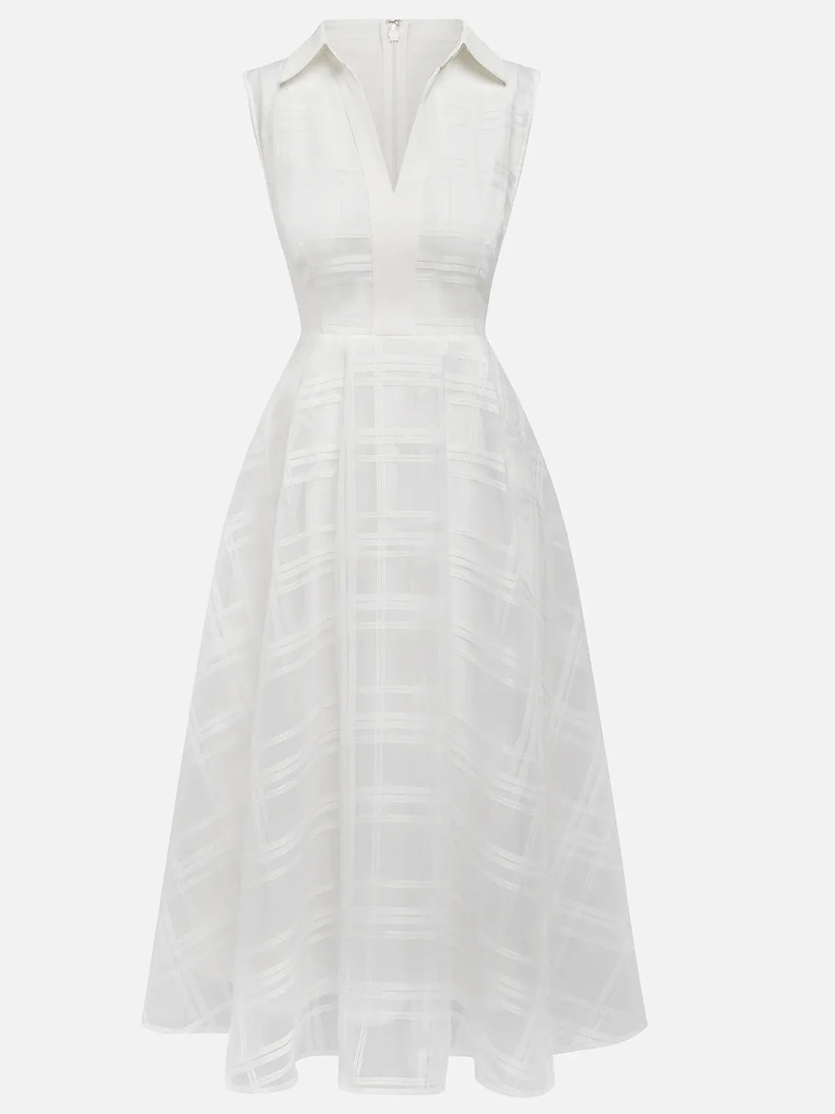 Weißes Hemdkleid mit Hemdkragen Ärmelloses A-Linien Midikleid