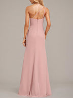 Dusty Rose A-Line One Shoulder Floor-Length Chiffon Bridesmaid Dress With Ruffle