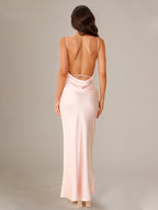 Blushing Pink Satin Sheath/Column Scoop Floor Length Bridesmaid Dresses