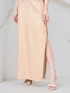 Champagne Sheath/Column Satin One Shoulder Sleeveless Ankle Length Dress With Slit