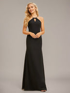 Black Stretch Crepe Sheath/Column Halter Floor-Length Chiffon Bridesmaid Dress