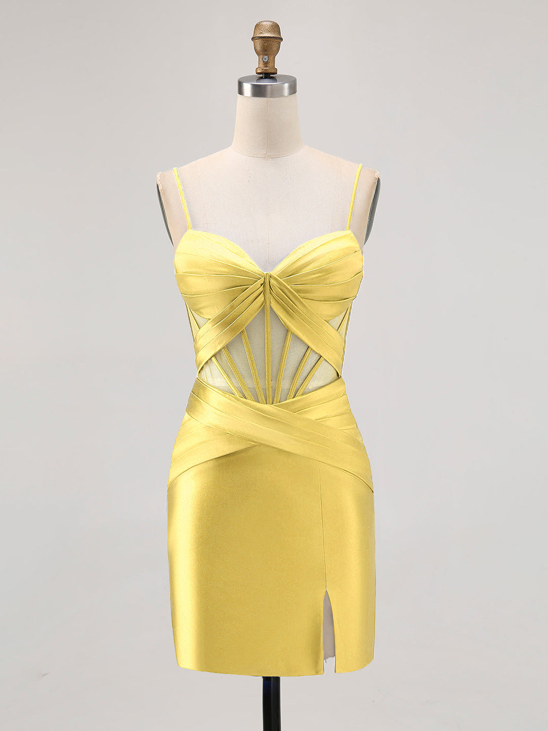 Robe mini plissée moulante avec corset transparent et fente