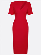Rotes klassisches Midikleid mit Ausschnitten, Rundhalsausschnitt und kurzen Ärmeln