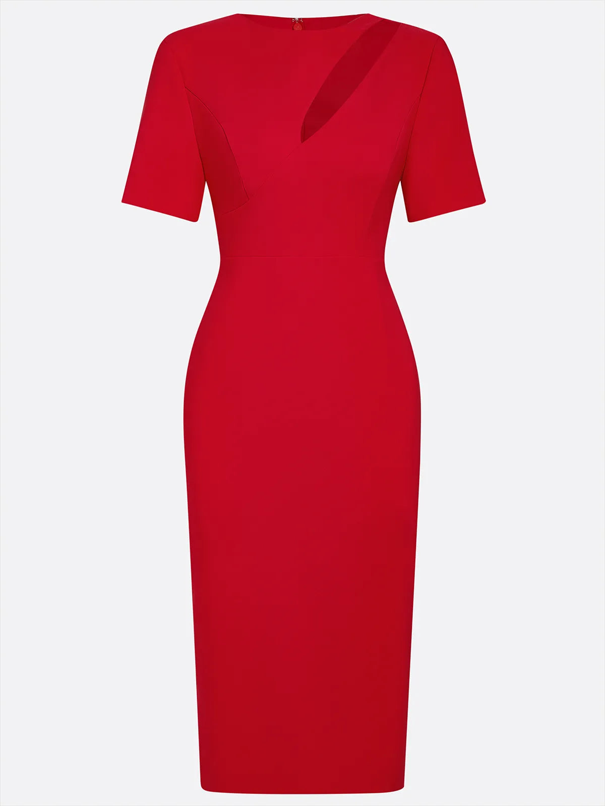 Rotes klassisches Midikleid mit Ausschnitten, Rundhalsausschnitt und kurzen Ärmeln