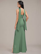 Eucalyptus Sheath/Column Spaghetti Straps Floor-Length Satin Bridesmaid Dress With Scarf