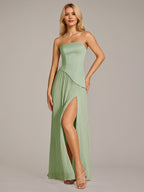 A Line Satin Off The Shoulder Sleeveless Floor Length Dress