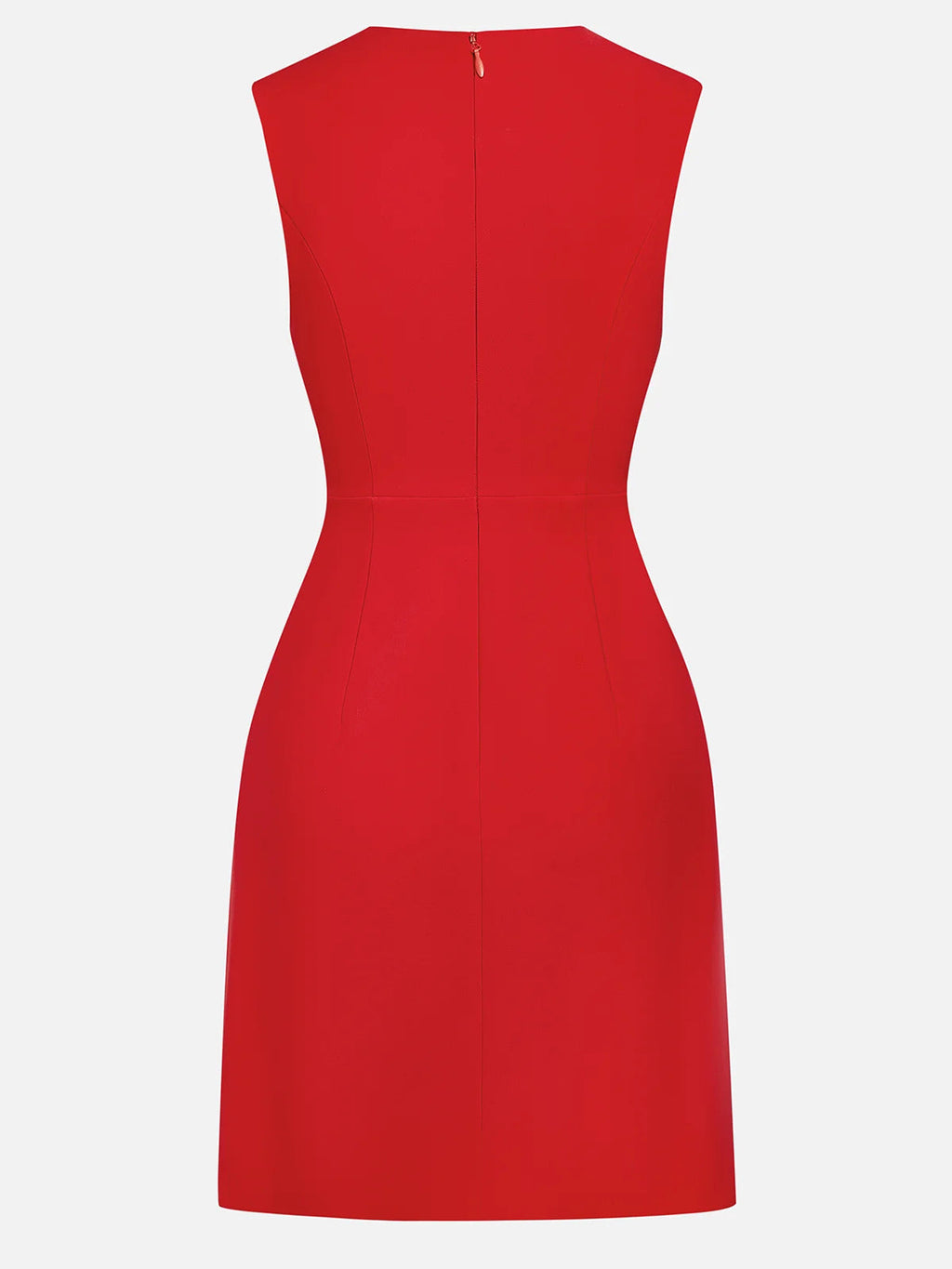 Vestido mini clásico línea A rojo con hebilla de mariposa, escote redondo y sin mangas para graduación