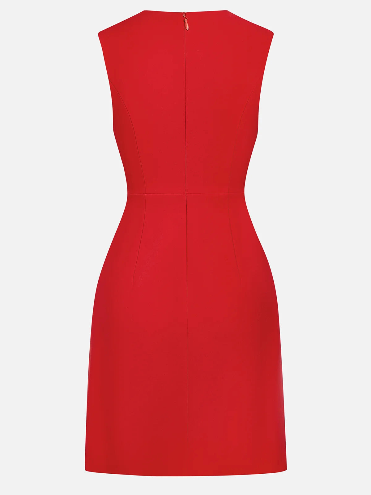 Vestido mini clásico línea A rojo con hebilla de mariposa, escote redondo y sin mangas para graduación