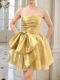A-Linien trägerloses, gerades, kurzes Homecoming-Kleid mit Schleife