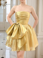 A-Linien trägerloses, gerades, kurzes Homecoming-Kleid mit Schleife