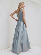 A-Linien Ein-Schulter bodenlanges Spitzen-Chiffon Brautjungfernkleid mit Pailletten