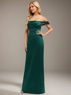 Emerald Sheath/Column Off the Shoulder Floor-Length Satin Bridesmaid Dress
