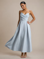 Powder Blue A Line Stretch Crepe Sweetheart Ankle Length Dress