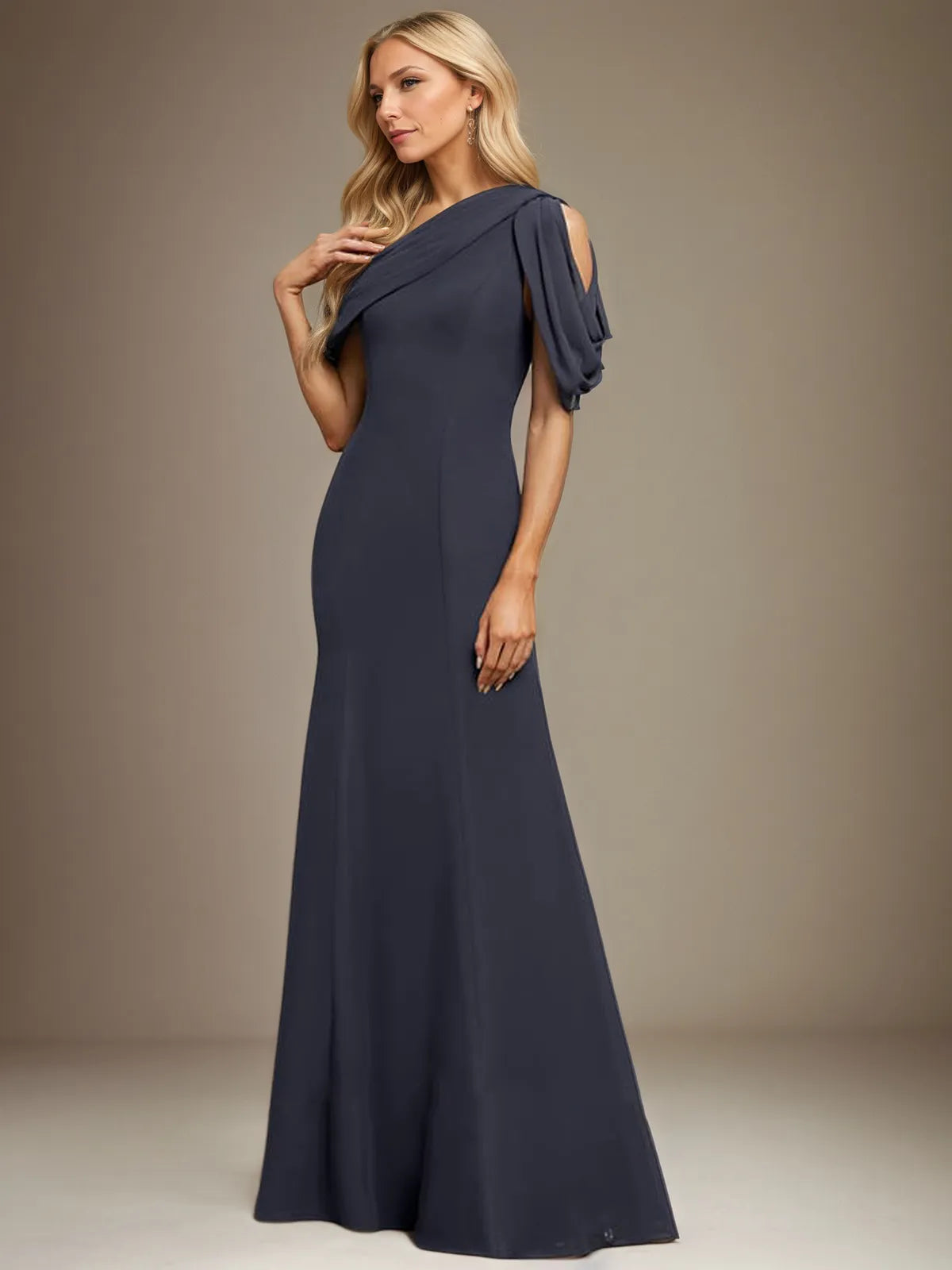 Trumpet/Mermaid One-Shoulder bodenlanges Chiffonkleid mit Plisseefalten