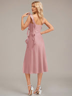 Vintage Mauve A-Linie Spaghettiträger knielanges Satin Brautjungfernkleid mit 3D Blumen
