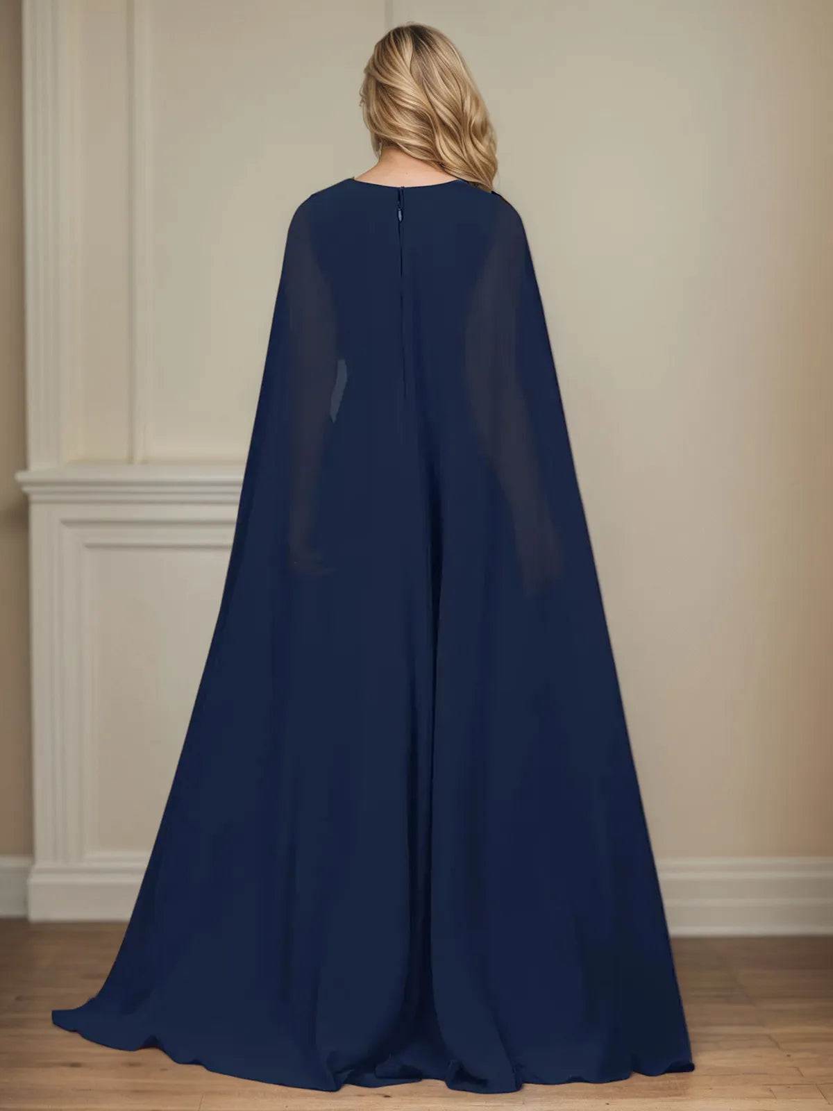 A-Linie V-Ausschnitt Cap-Ärmel bodenlanges Chiffon Kleid für die Brautmutter