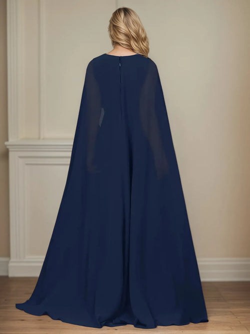 A Line V Neck Cap Sleeve Floor Length Chiffon Mother of the Bride Dress