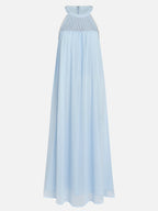 Hellblau geflochtener Träger Perlen Chiffon Neckholder Ärmelloses A-Linien Maxikleid