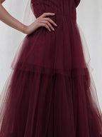 A Line Burgundy Tulle Spaghetti Straps Sleeveless Floor Length Dress