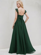 Green Chiffon A Line V Neck Floor Length Bridesmaid Dress With Ruffle