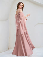 Dusty Rose Chiffon A Line Spaghetti Straps Floor Length Bridesmaid Dress