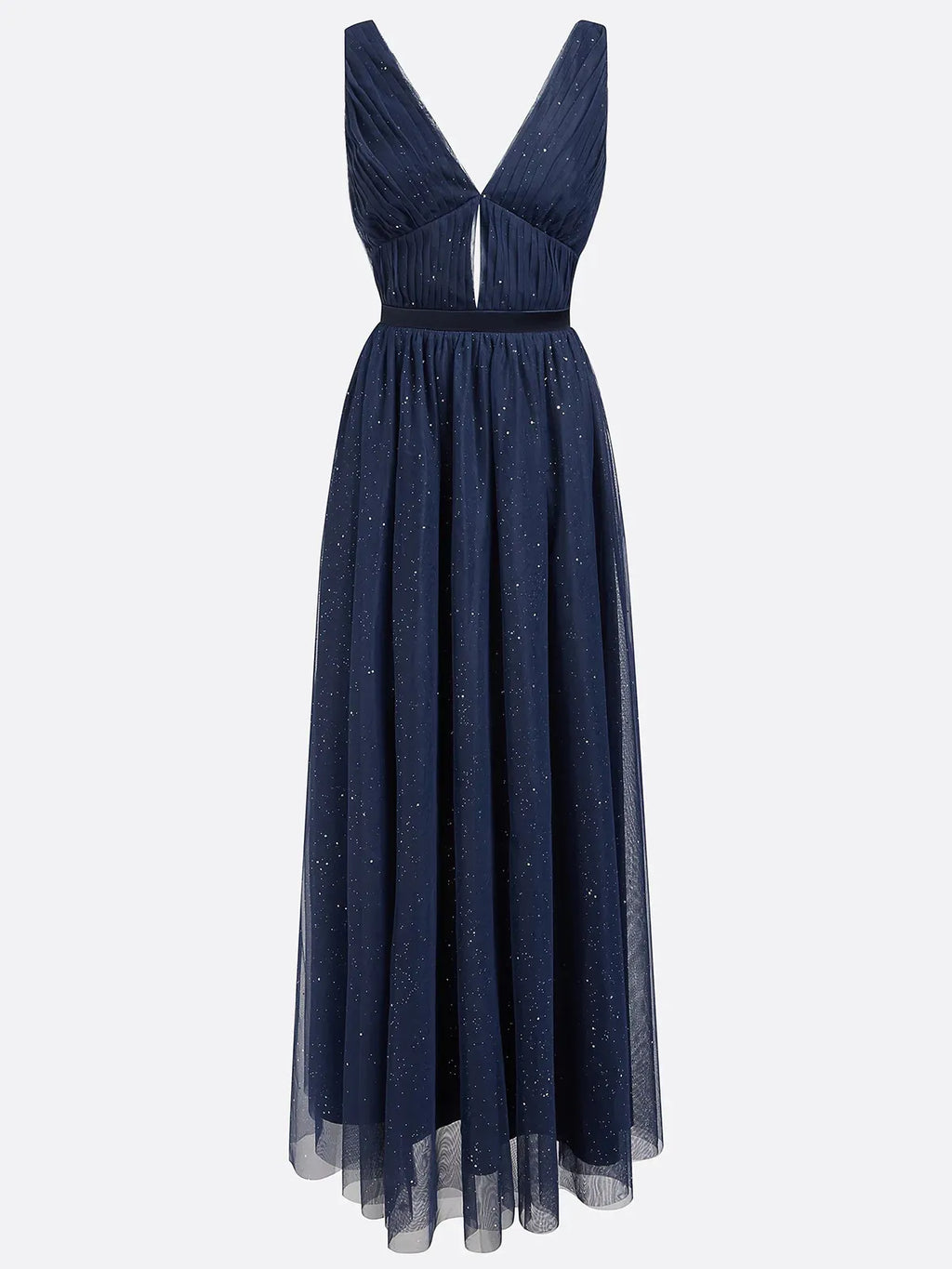 Bläulich-lila Mesh-Kleid mit Hotfix-Verzierung, klassischer V-Ausschnitt, ärmellos, Schlauch-Maxikleid