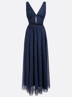 Bläulich-lila Mesh-Kleid mit Hotfix-Verzierung, klassischer V-Ausschnitt, ärmellos, Schlauch-Maxikleid