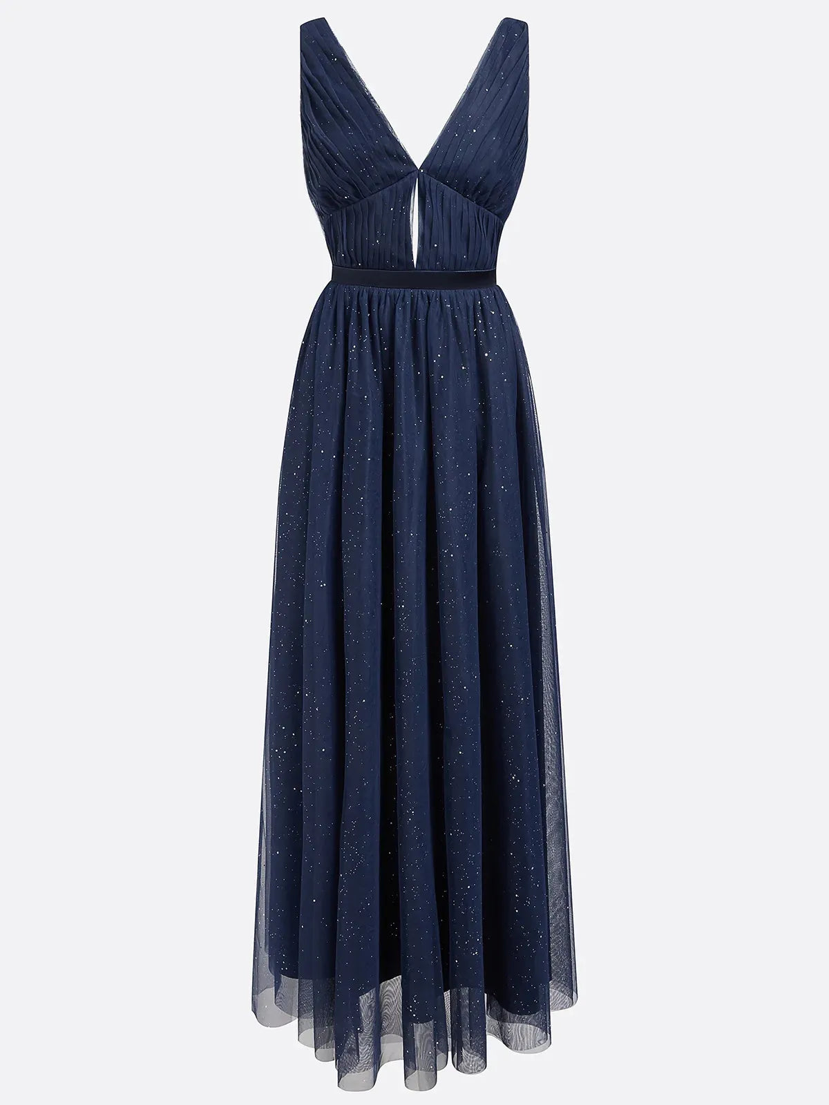 Bläulich-lila Mesh-Kleid mit Hotfix-Verzierung, klassischer V-Ausschnitt, ärmellos, Schlauch-Maxikleid