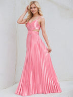 Peony Satin A Line Spaghetti Straps Sleeveless Floor Length Bridesmaid Dress