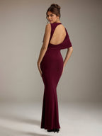 Burgundy Chiffon Sheath/Column Scoop Neck Sleeveless Floor Length Bridesmaid Dresses