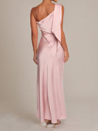 Pale Pink Satin Sheath/Column One Shoulder Ankle Length Bridesmaid Dresses