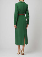 Vestido midi tipo sheath/column con cuello de solapa y mangas largas verde