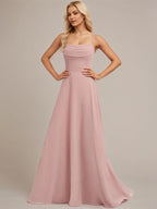 Dusty Rose A-Line Cold Shoulder Spaghetti Straps Floor-Length Chiffon Bridesmaid Dress With Ruffle