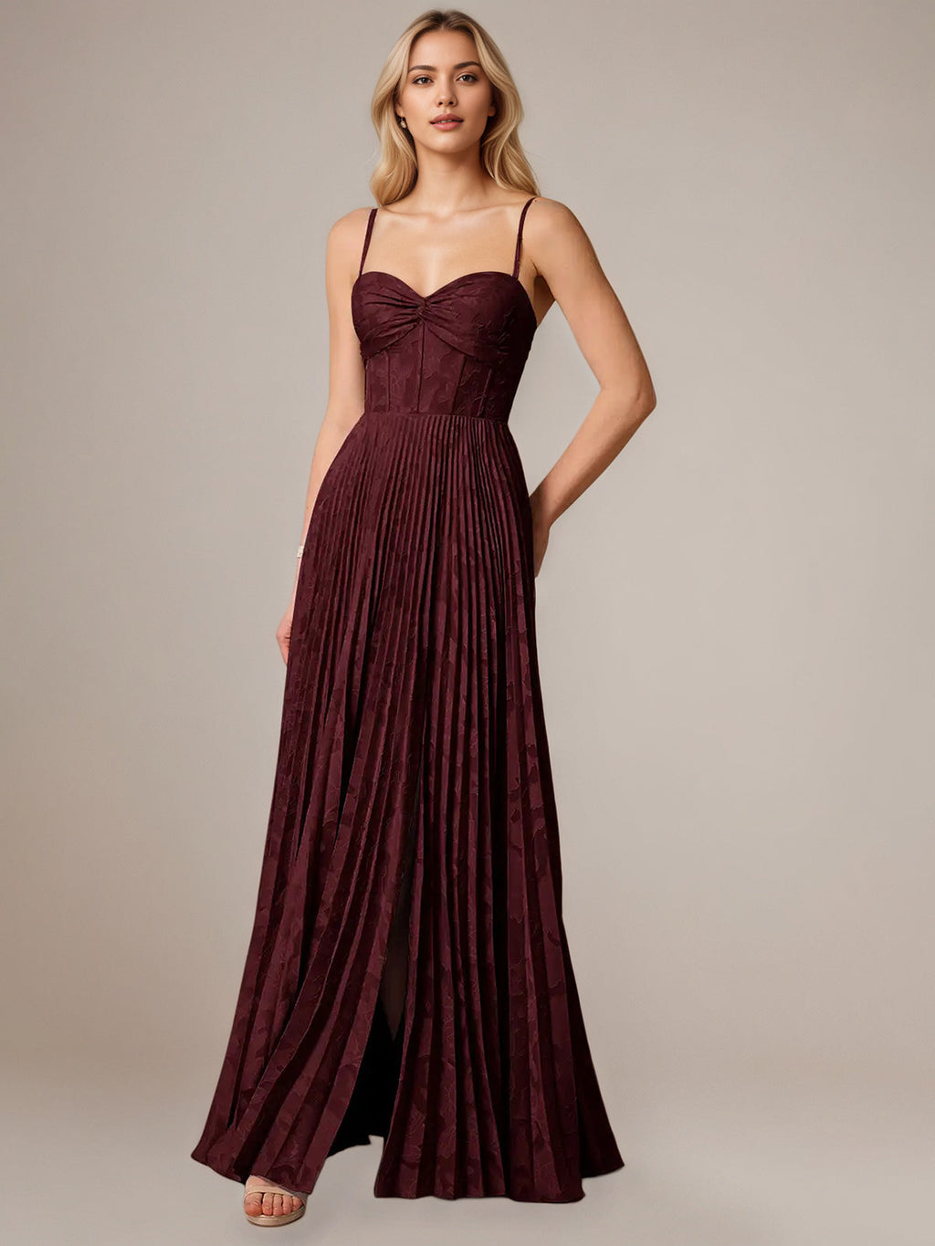 Wine Red A-Line Spaghetti Straps Sleeveless Floor-Length Bridesmaid Dress