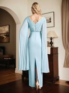 Abito lungo in chiffon a tubino/colonna con scollo a V e maniche lunghe