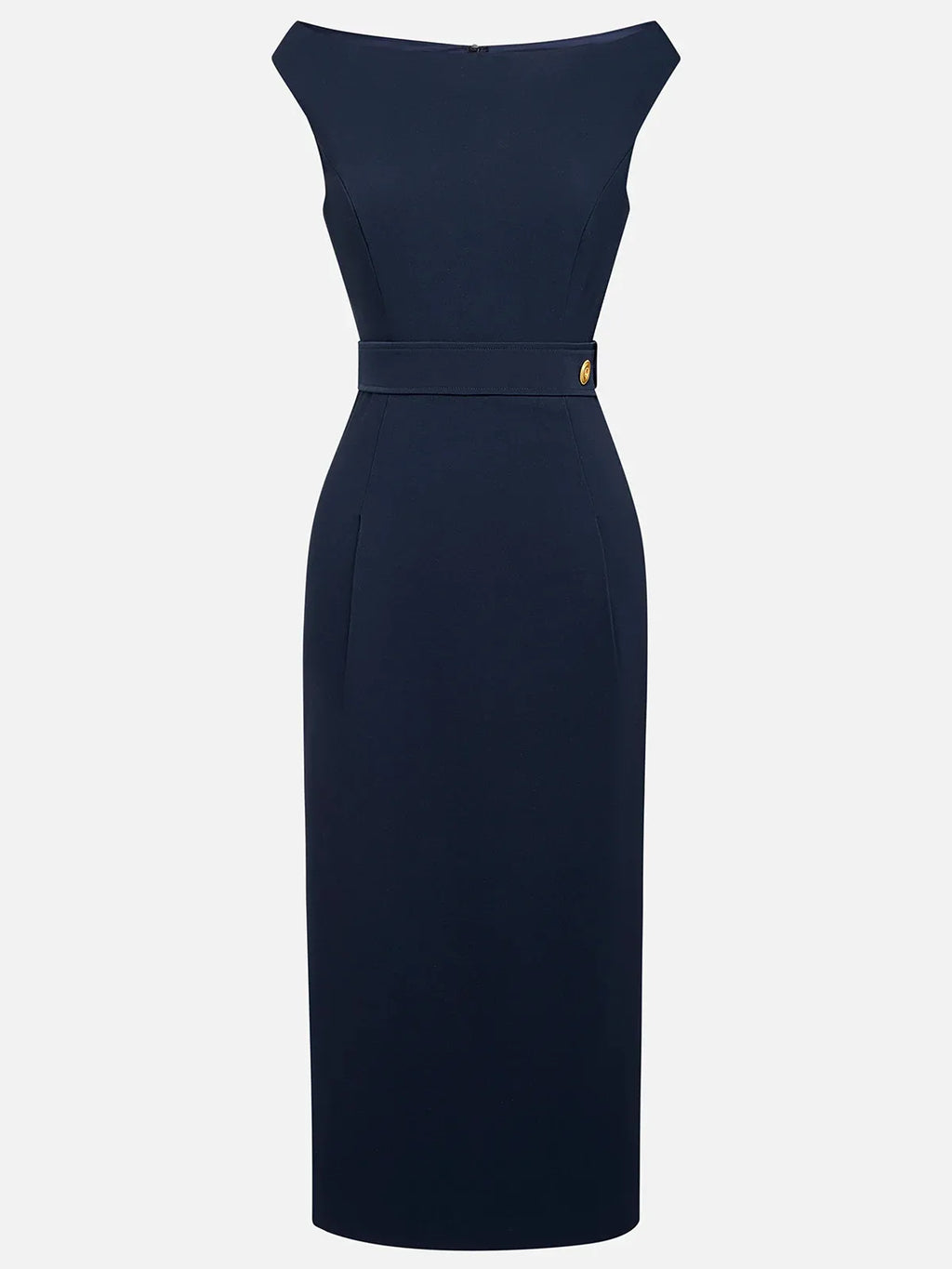 Robe midi classique bleu violacé à épaules dénudées manches courtes avec boucle