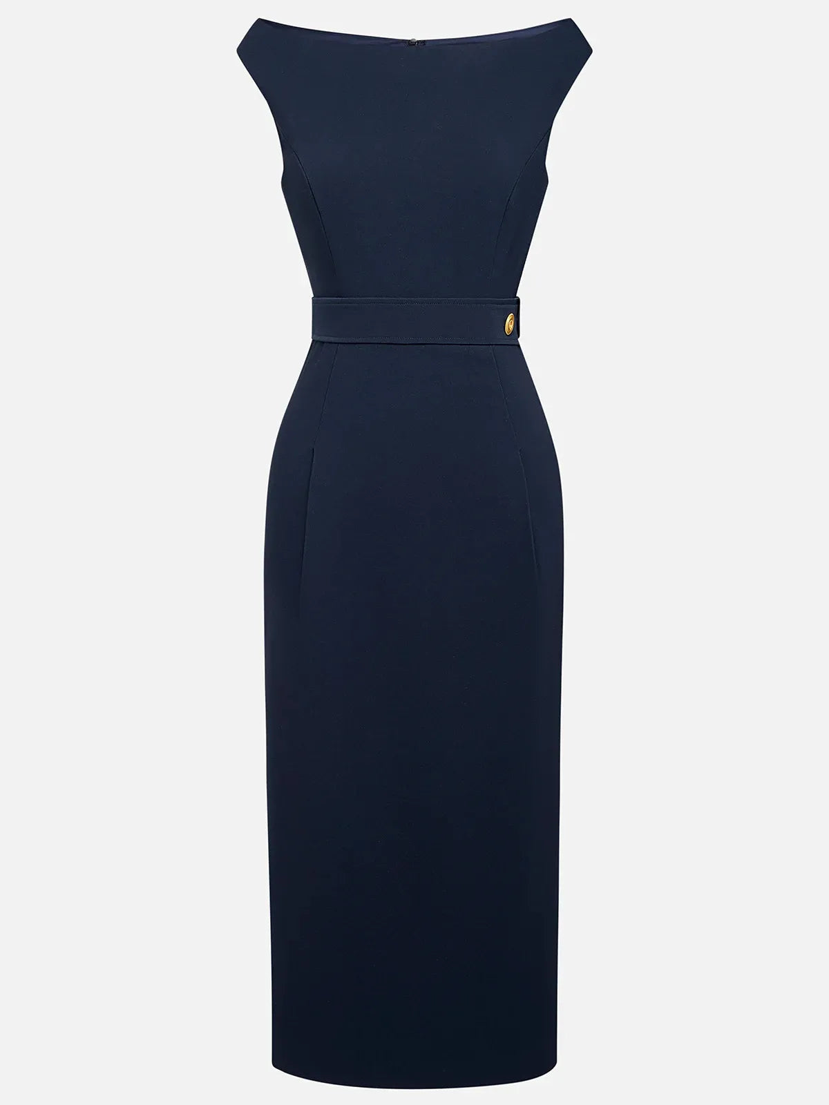 Robe midi classique bleu violacé à épaules dénudées manches courtes avec boucle