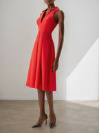 Robe midi classique rouge à col chemise sans manches, ligne A