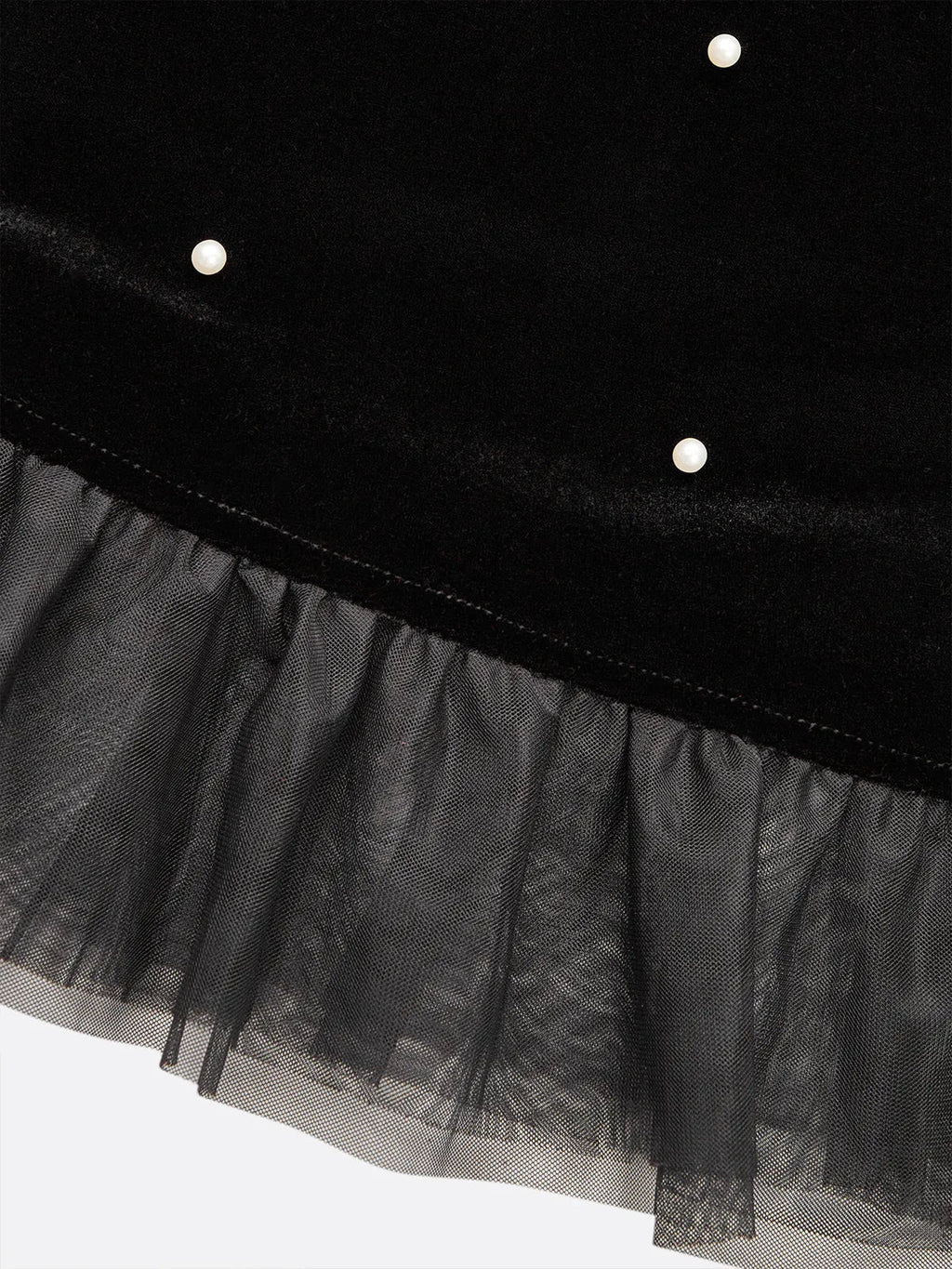 Black Beaded Ruffled Mock Neck Three Quarter Sleeve A-Line Maxi Velvet Dress