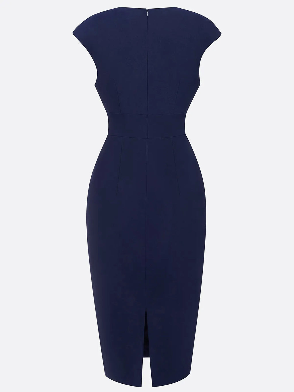 Abito midi aderente senza maniche blu violaceo con scollo rotondo arricciato
