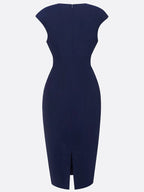 Abito midi aderente senza maniche blu violaceo con scollo rotondo arricciato
