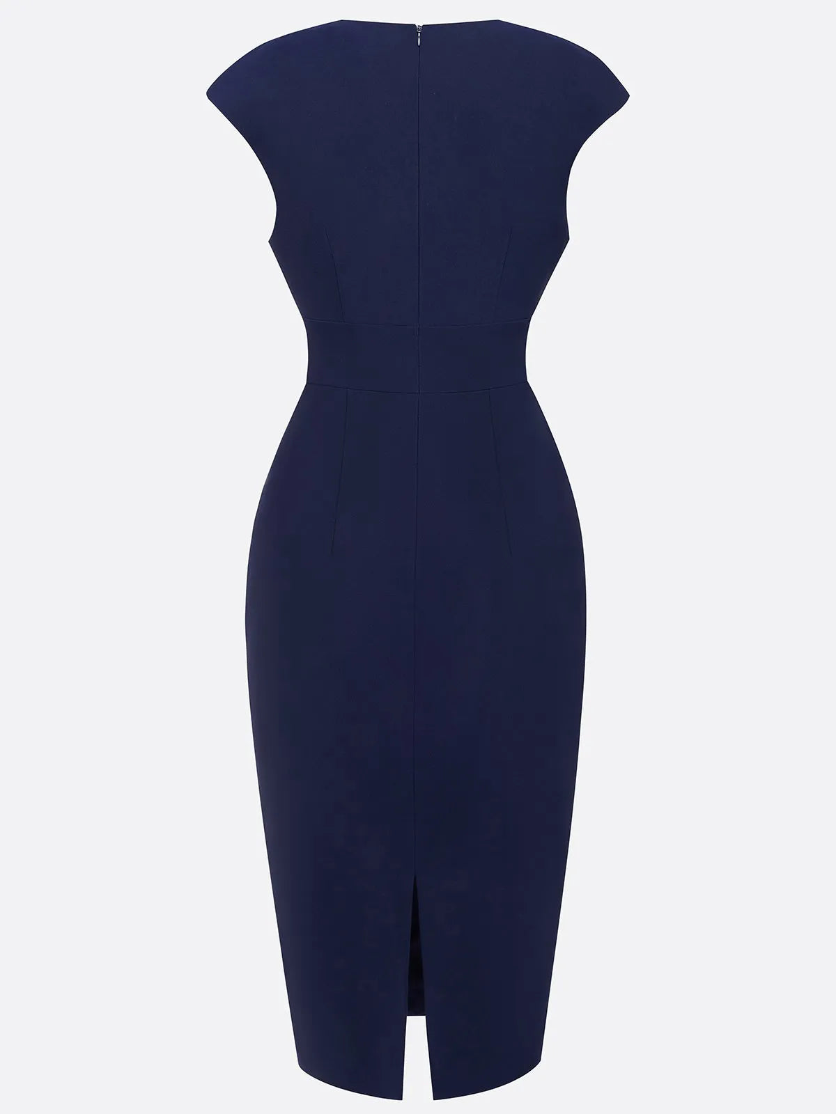 Abito midi aderente senza maniche blu violaceo con scollo rotondo arricciato