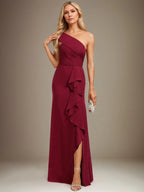 Trumpet/Mermaid One Shoulder Floor-Length Chiffon Evening Dress With Cascading Ruffles