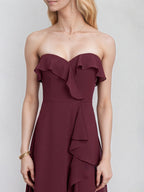 Abito damigella a linea A in chiffon Cabernet con scollo a cuore, senza maniche e lungo fino a terra