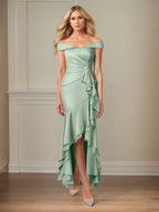 Schmaler Schnitt/Column Satin schulterfrei ärmellos asymmetrisches Kleid