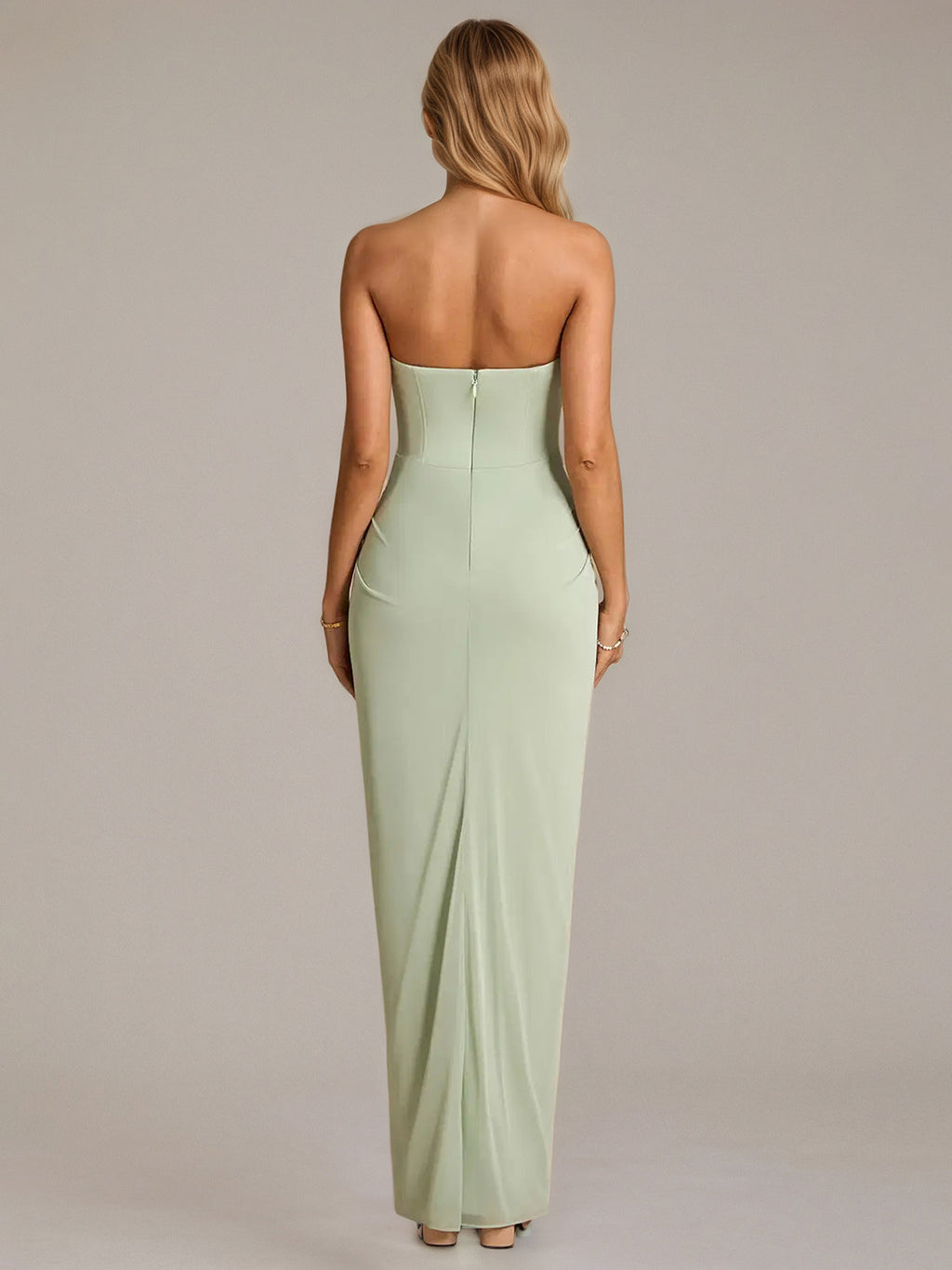 Green Sheath/Column Chiffon Off The Shoulder Sleeveless Floor Length Dresses