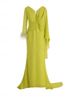Lime Chiffon Sheath/Column V Neck Long Sleeves Floor Length Mother of the Bride Dresses