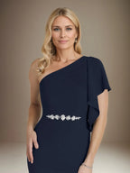Trumpet/Mermaid Stretch Crepe One Shoulder Short Sleeves Floor Length Dress With Ruffles