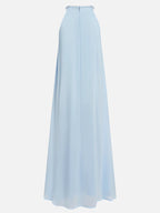 Hellblau geflochtener Träger Perlen Chiffon Neckholder Ärmelloses A-Linien Maxikleid