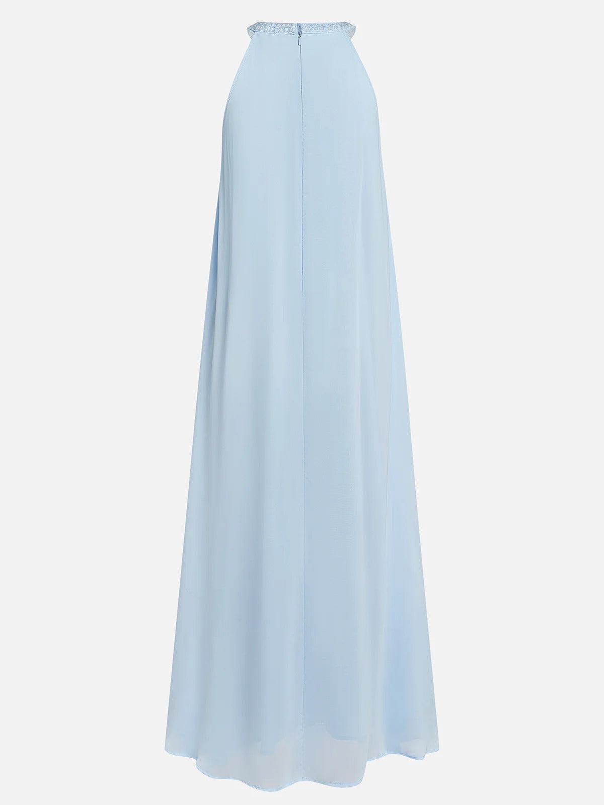 Hellblau geflochtener Träger Perlen Chiffon Neckholder Ärmelloses A-Linien Maxikleid